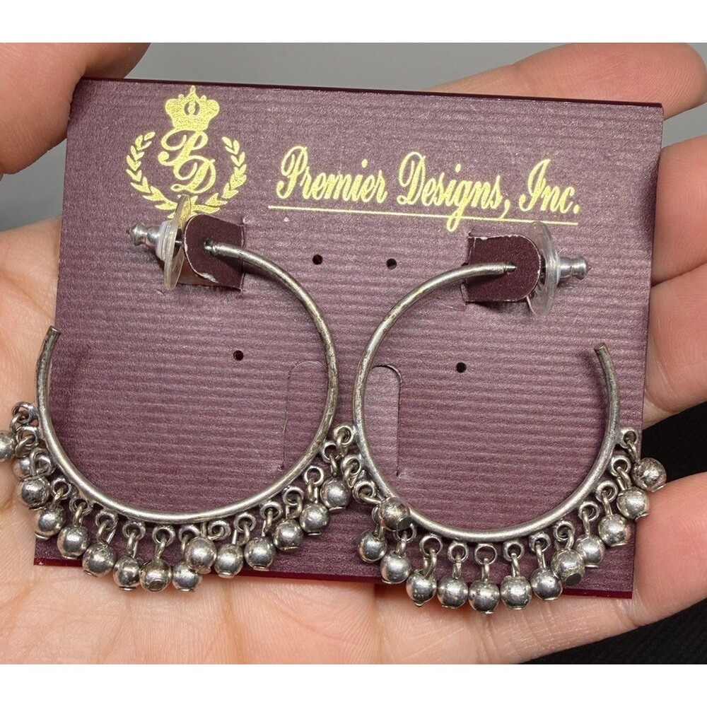 Premier Designs Silver Tone Round Hoop Dangle/Drop Earrings Butterfly Back